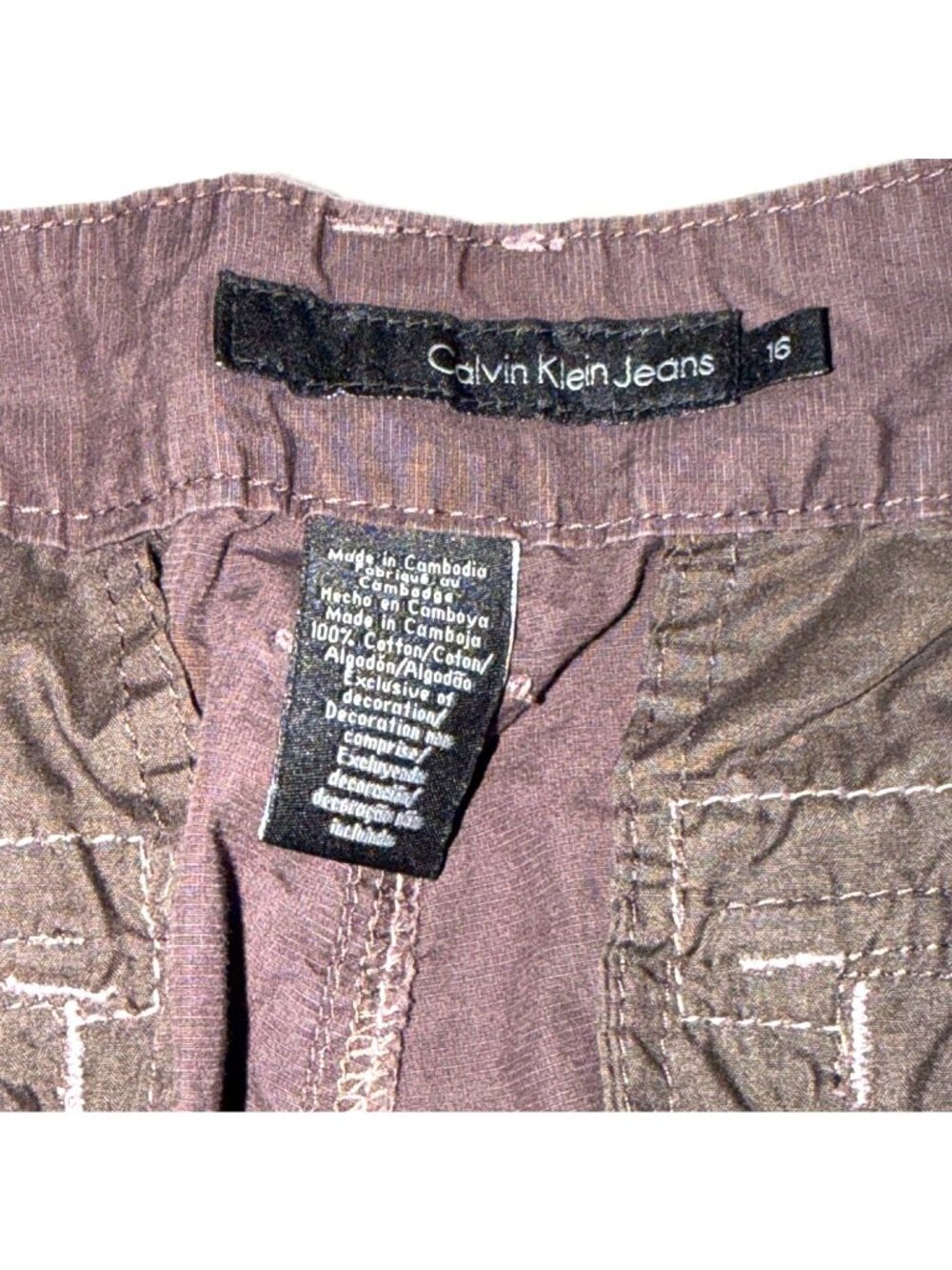 2 Calvin Klein Womens Cargo Capri Pants Size 16 Beige & Brown Rip-stop hiking - Picture 4 of 8